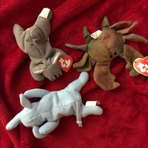 TY TEENIE BEANIE BABIES (CLAUDE the Crab, PEANUT the Elephant & MEL)